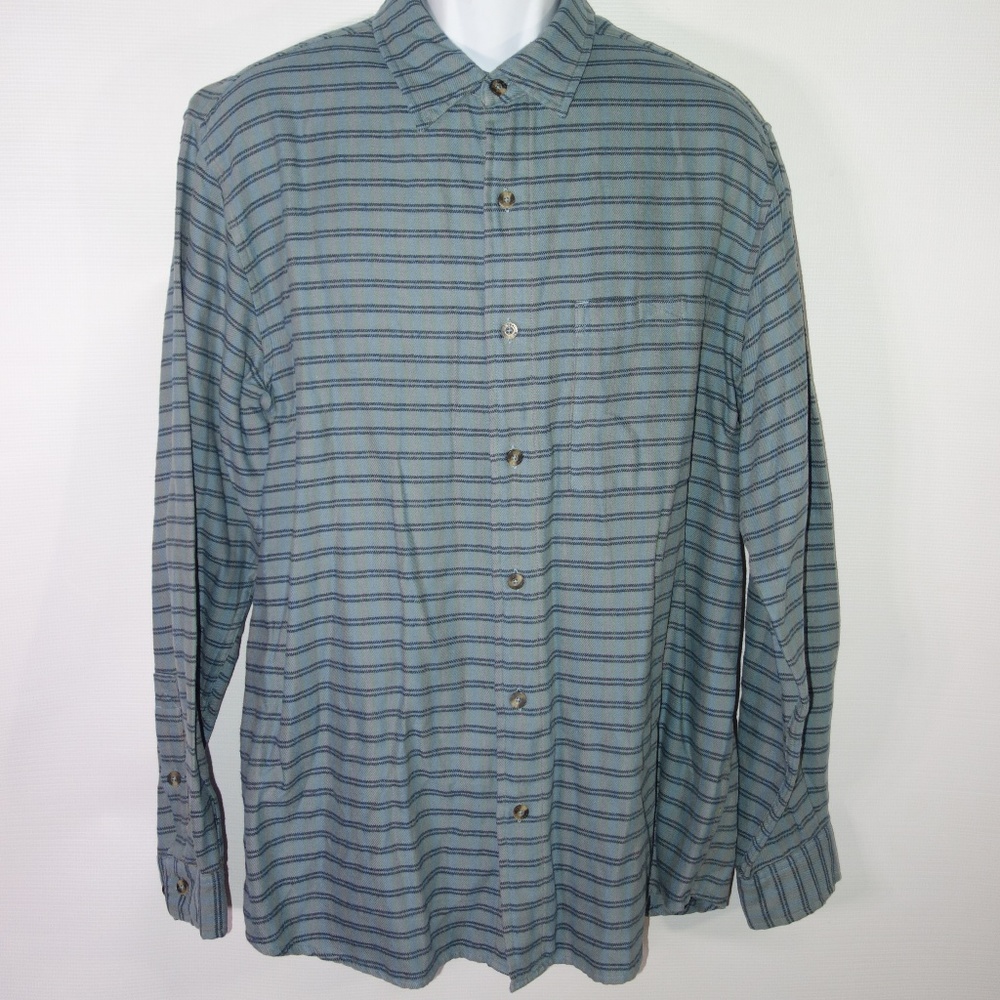 Royal Robbins Flannel Shirt L Green‎ Blue Stripe